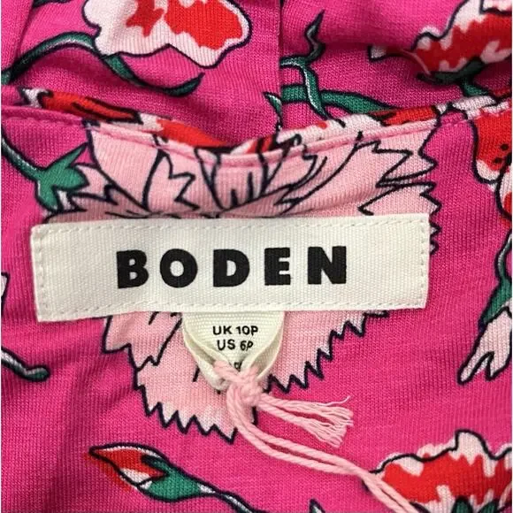 Boden Kristen Pleated Jersey Dress Pink Yarrow Carnation Vine Petite Size 6P NEW - Picture 9 of 10